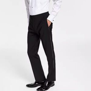 Calvin Klein Men's Slim Fit Wool Black Tuxedo Striped Dress Suit Pants - NWOT
